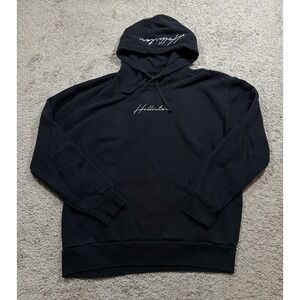 Hollister Black Spellout Hoodie Y2K Casual Pullover Dark Winter Streetwear L